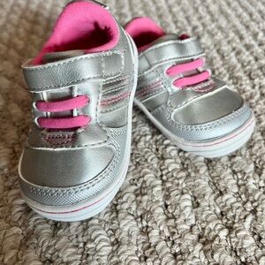 Stride Rite Celine Silver Sneakers with Pink Accents